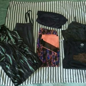 Workout shirts and pants LOT plus Harley Shirt